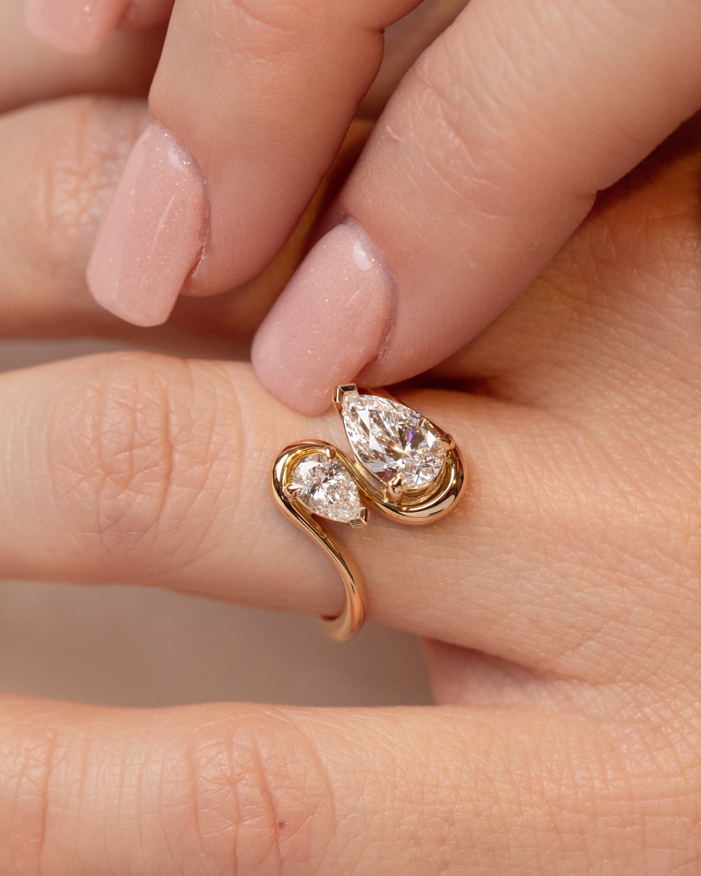 1.37 TCW Pear Cut Lab grown Diamond Two Stone Engagement Ring