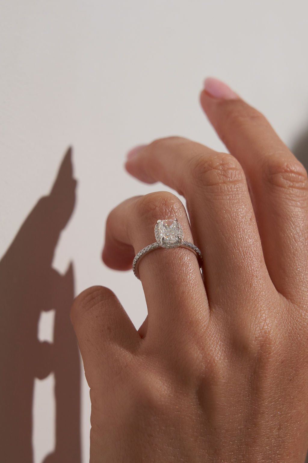 1 CT - 2 CT Elongated Cushion Cut Halo & Pave Moissanite Engagement Ring