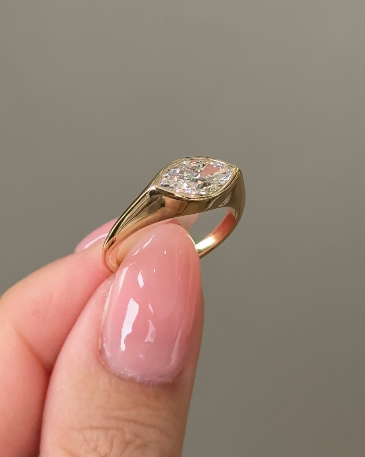 1.07 CT Marquise Cut Lab grown Diamond Bezel Pinky Engagement Ring