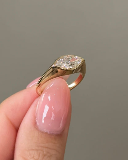 1.07 CT Marquise Cut Lab grown Diamond Bezel Pinky Engagement Ring