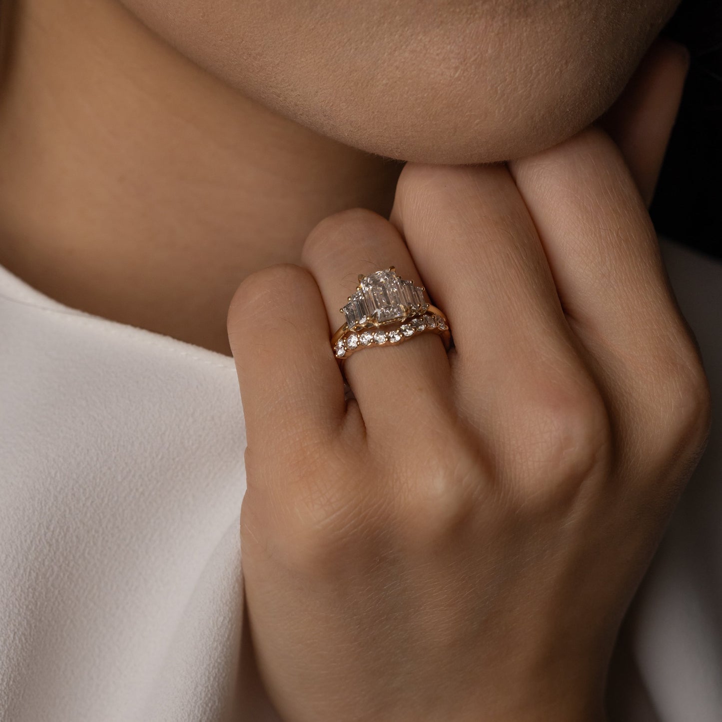 1.82 CT - 2.82 CT Emerald Cut Lab grown Diamond Five Stone Engagement Ring