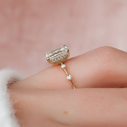 1.5 CT - 3 CT Emerald Cut Hidden Halo Dainty Moissanite Engagement Ring