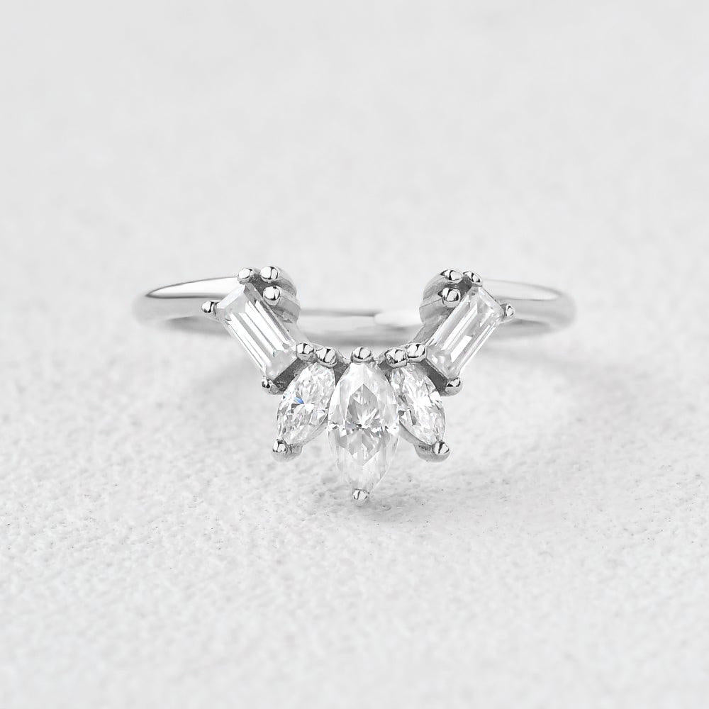0.5 TCW Marquise & Baguette Moissanite Cluster Curved Wedding Band