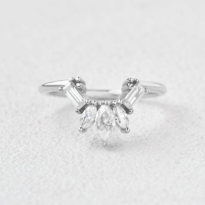 0.5 TCW Marquise & Baguette Moissanite Cluster Curved Wedding Band