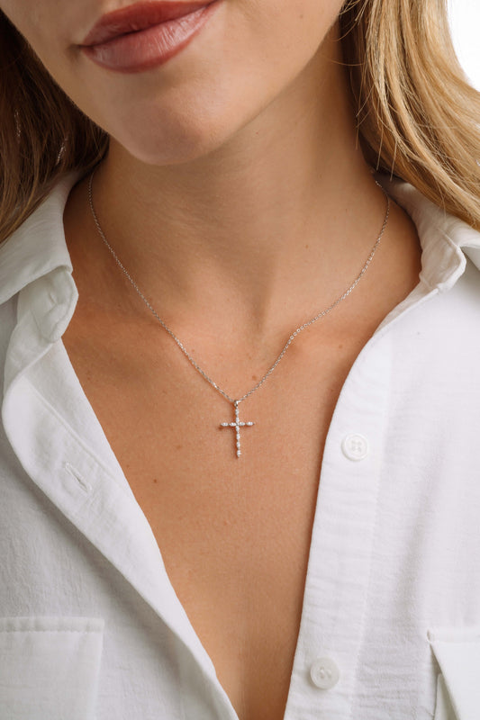 0.3 TCW Marquise Moissanite Diamond Cross Pendant Necklace