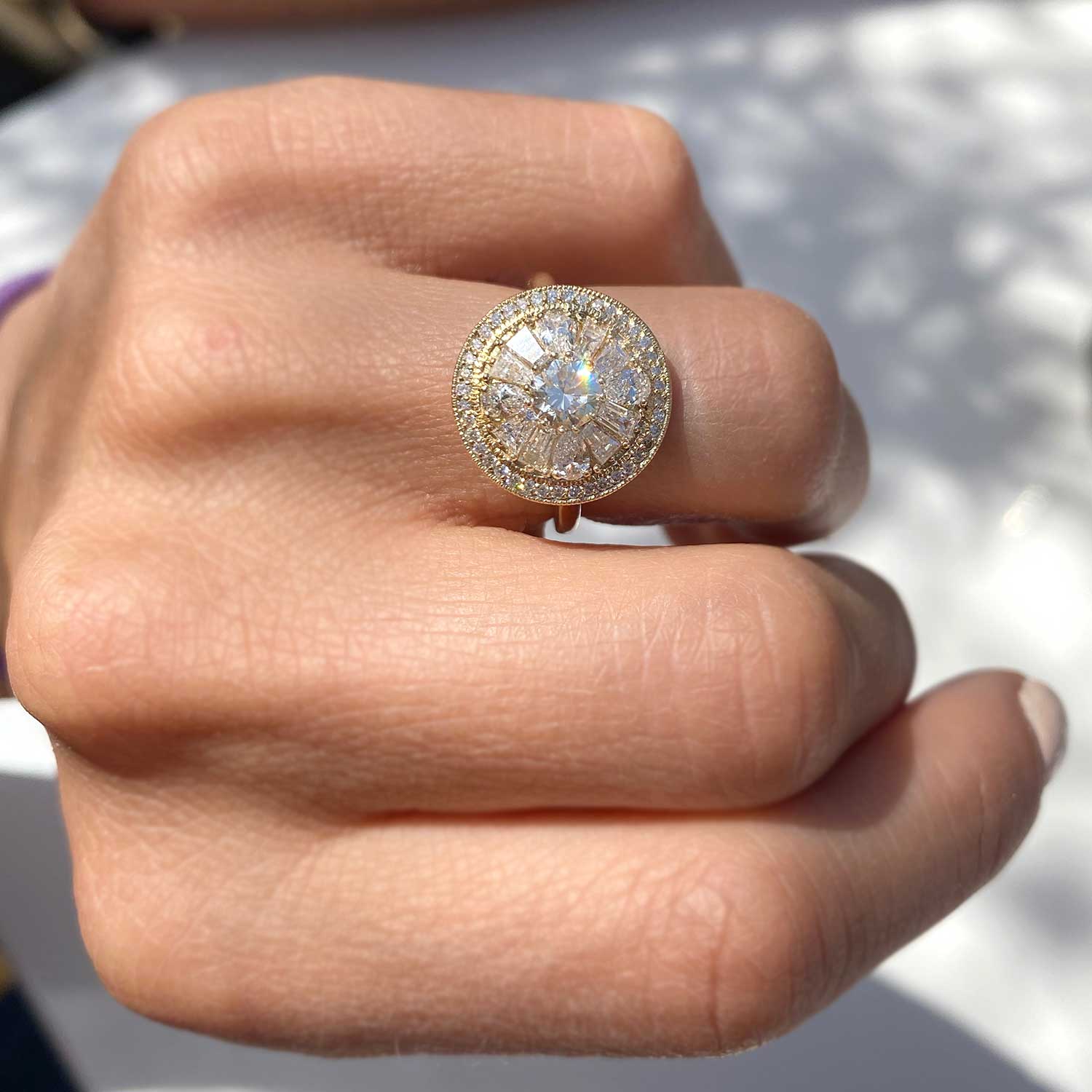 0.32 CT Round Cut Moissanite Halo Mosaic Engagement Ring