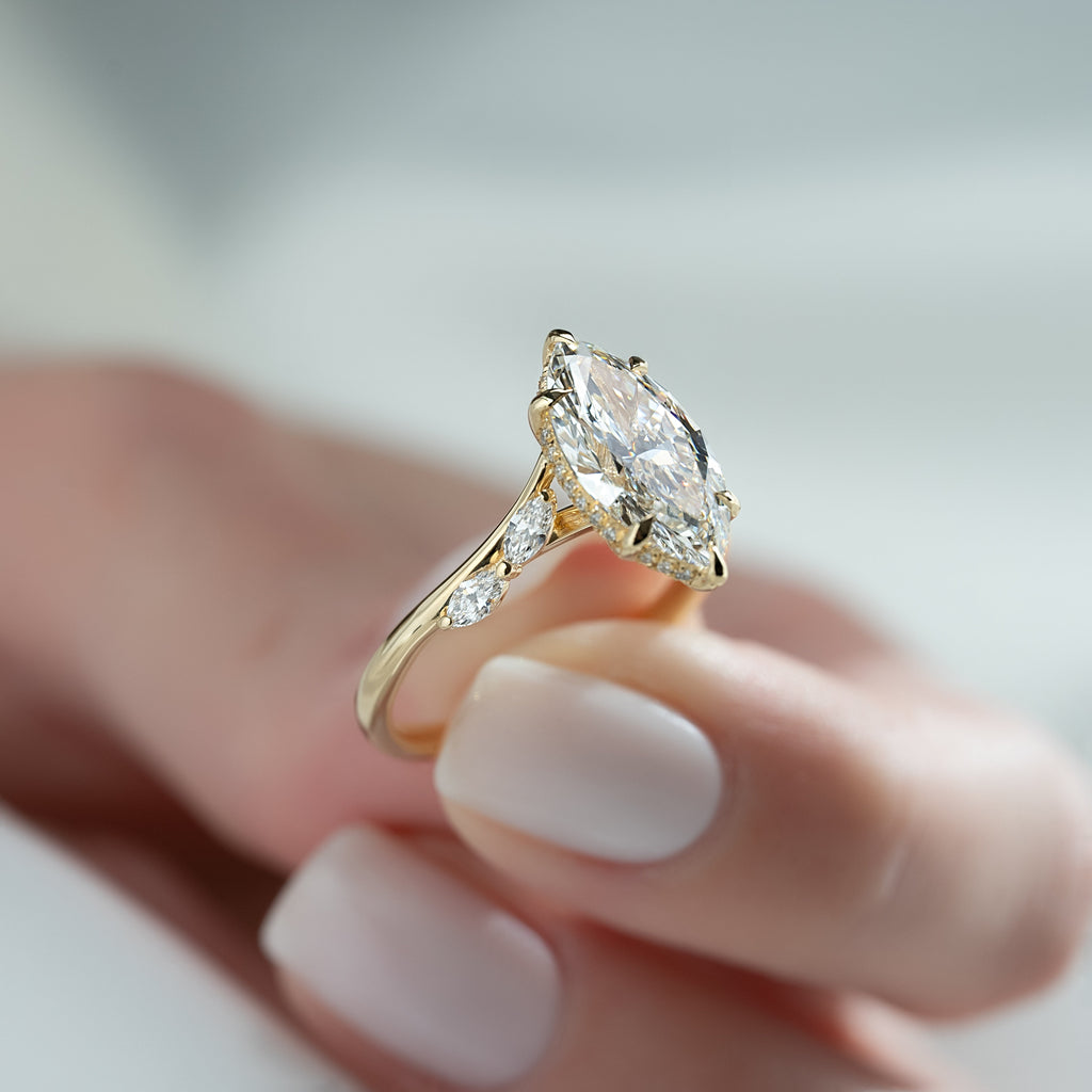 1.5 CT - 3 CT Marquise Cut Hidden Halo Cluster Moissanite Engagement Ring