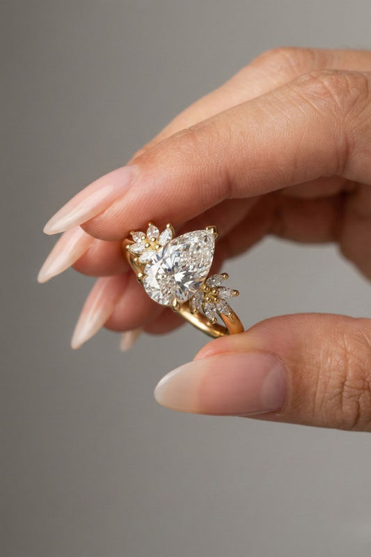 Pear Cut Cluster Moissanite Engagement Ring