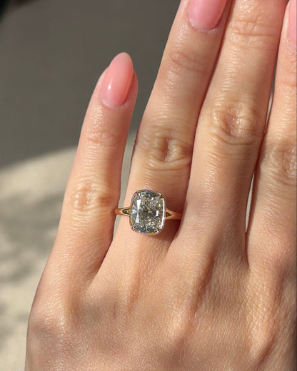 3.1 CT Elongated Cushion Cut Lab grown Diamond Semi Bezel Engagement Ring
