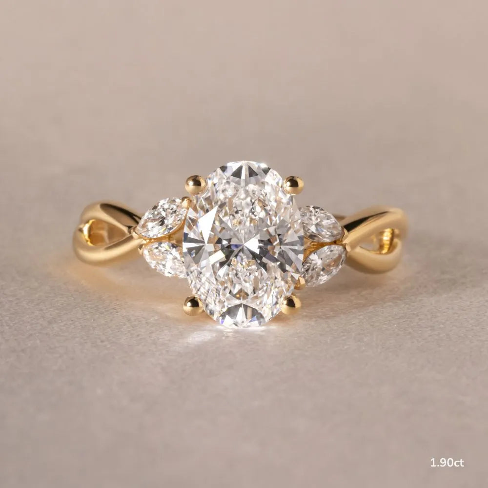 1.9 CT - 2.9 CT Oval Cut Twisted Cluster Moissanite Engagement Ring