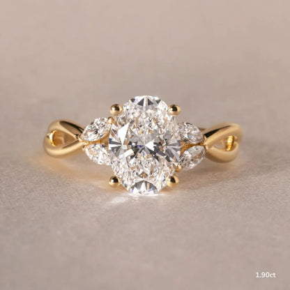 1.9 CT - 2.9 CT Oval Cut Twisted Cluster Moissanite Engagement Ring