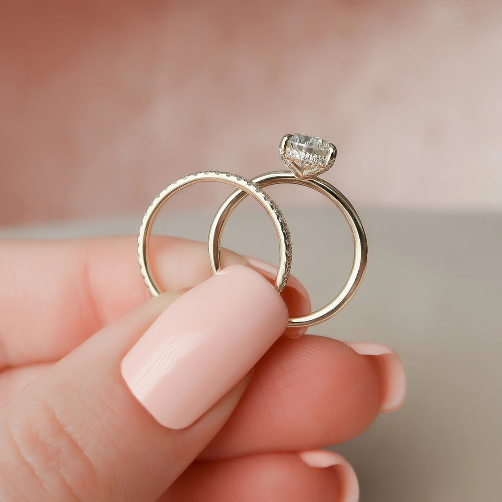 1.5 CT Pear Cut Hidden Halo Moissanite Solitaire Bridal Set