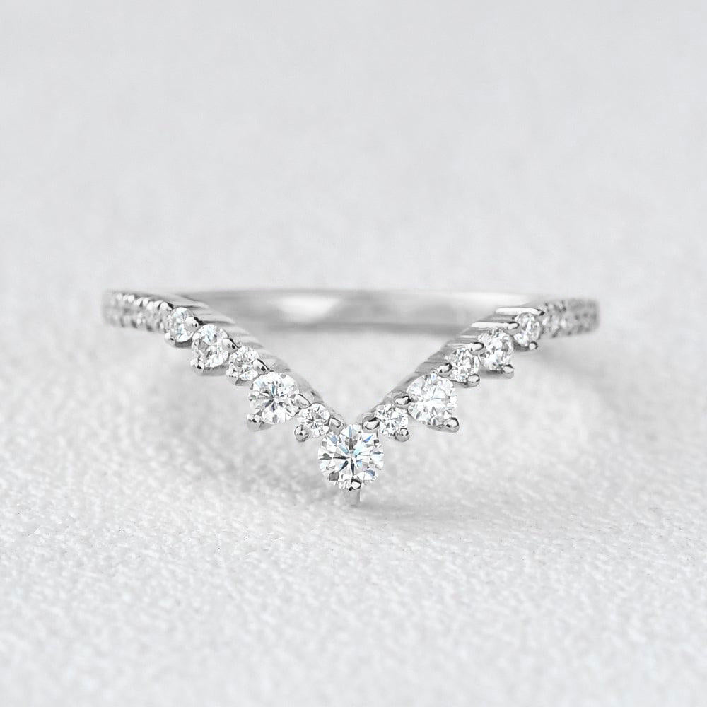 0.25 TCW Round Moissanite V-Shape Pave Wedding Band