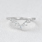 0.25 TCW Round Moissanite V-Shape Pave Wedding Band