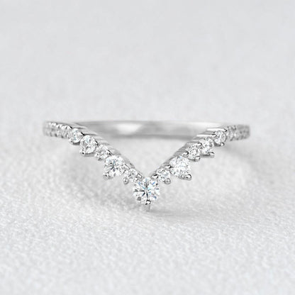 0.25 TCW Round Moissanite V-Shape Pave Wedding Band