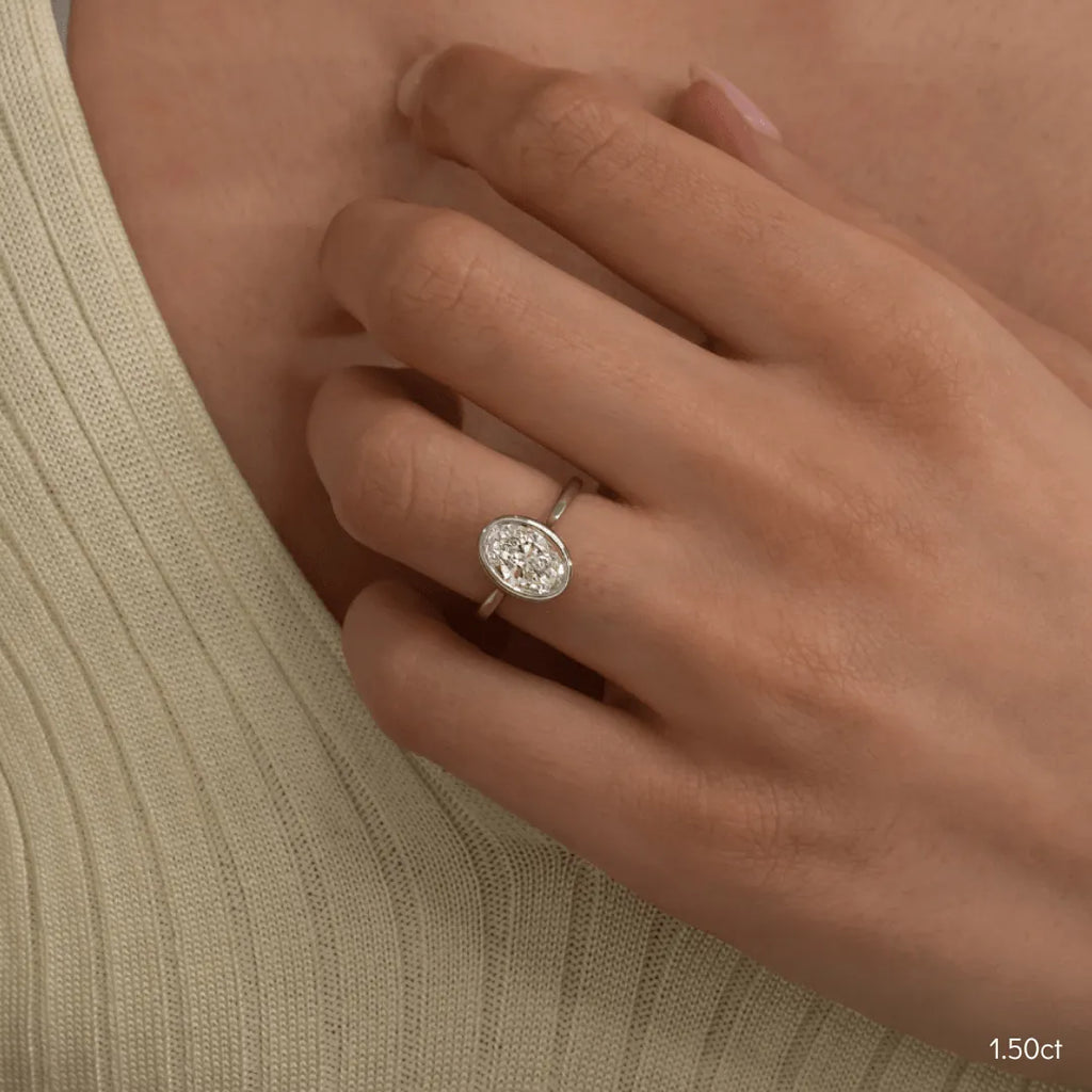 1.5 CT - 2.5 CT Oval Cut Solitaire Bezel Moissanite Engagement Ring