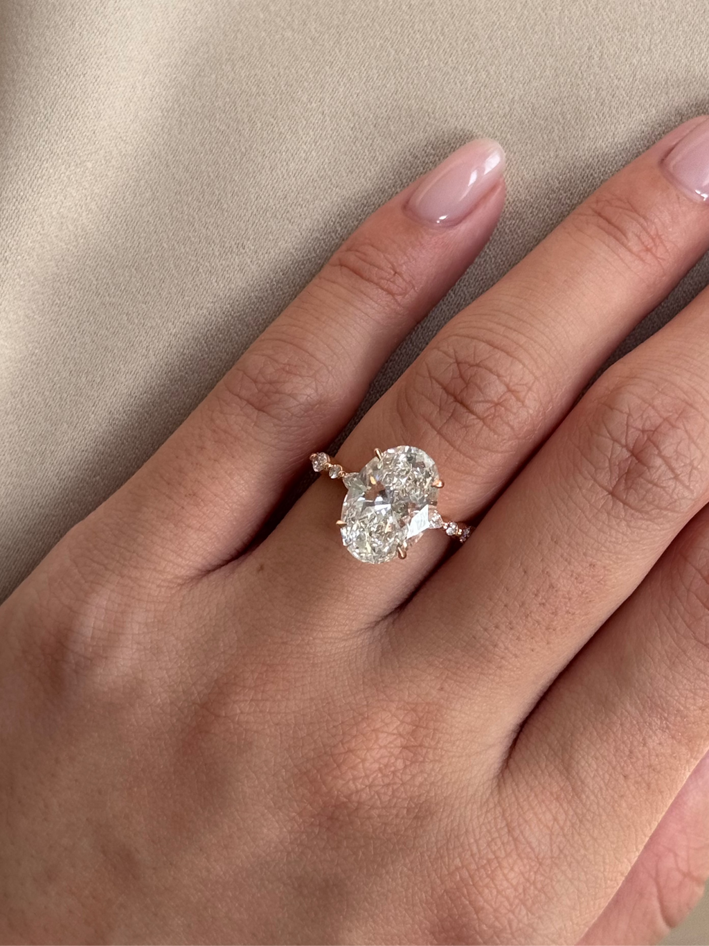 4 CT Oval Cut Lab grown Diamond Hidden Halo Engagement Ring