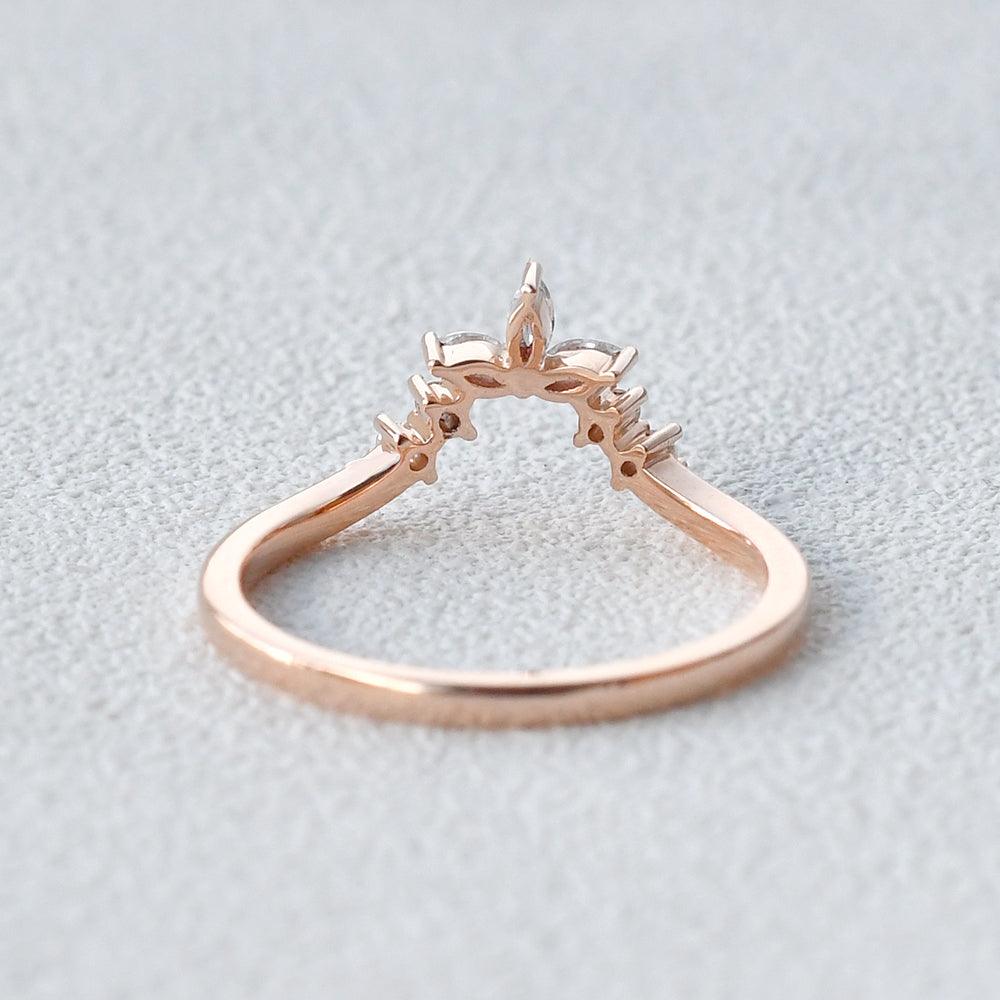 0.12 TCW Marquise & Round Moissanite V-Shape Pave Wedding Band