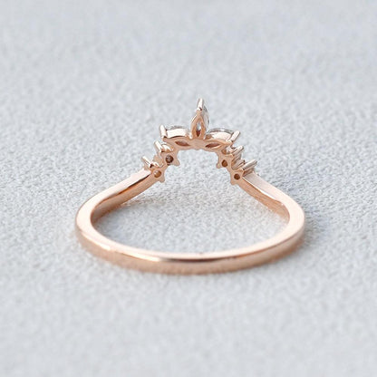 0.12 TCW Marquise & Round Moissanite V-Shape Pave Wedding Band