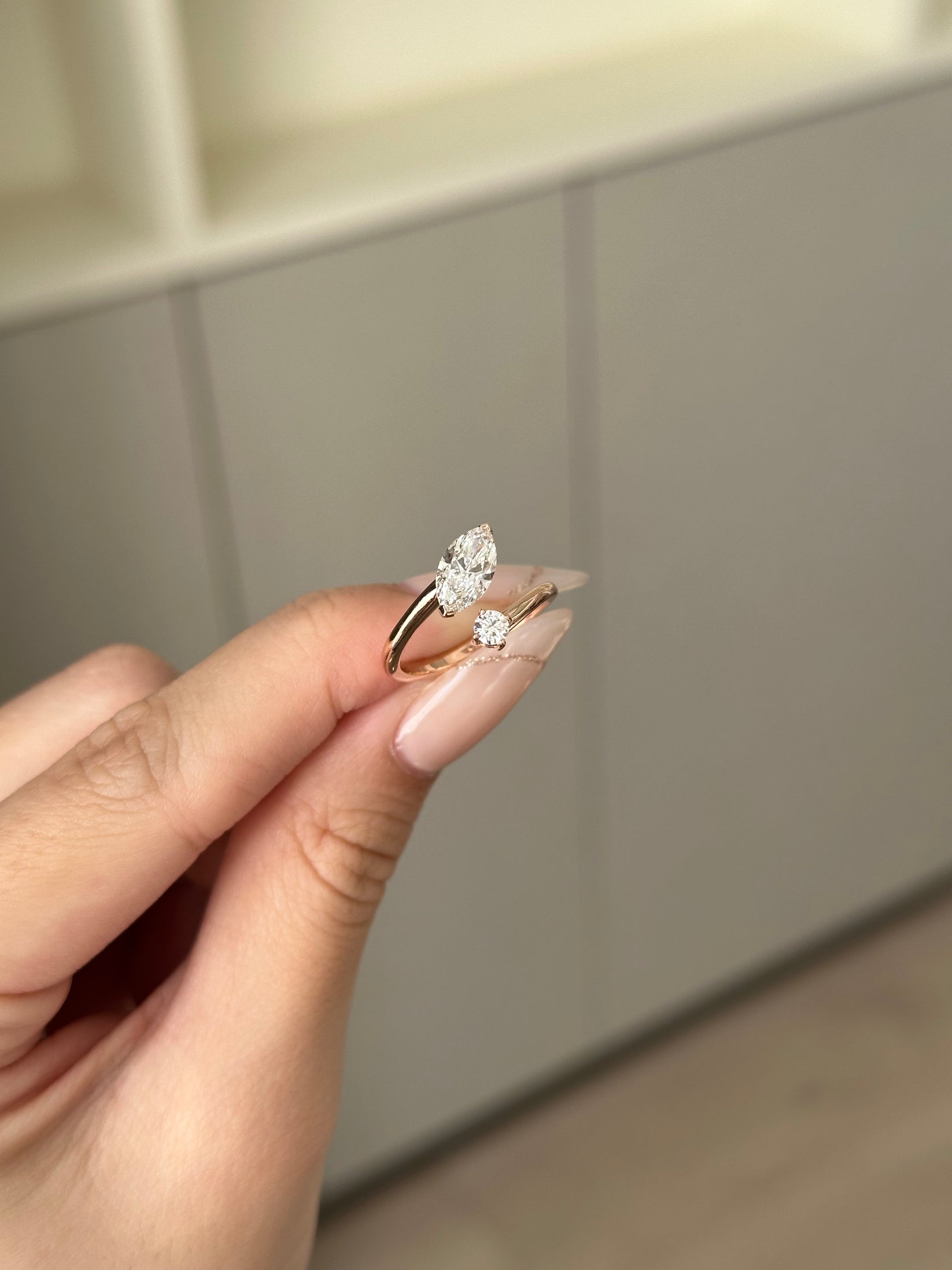 1 CT Marquise Cut Lab grown Diamond Cuff Engagement Ring