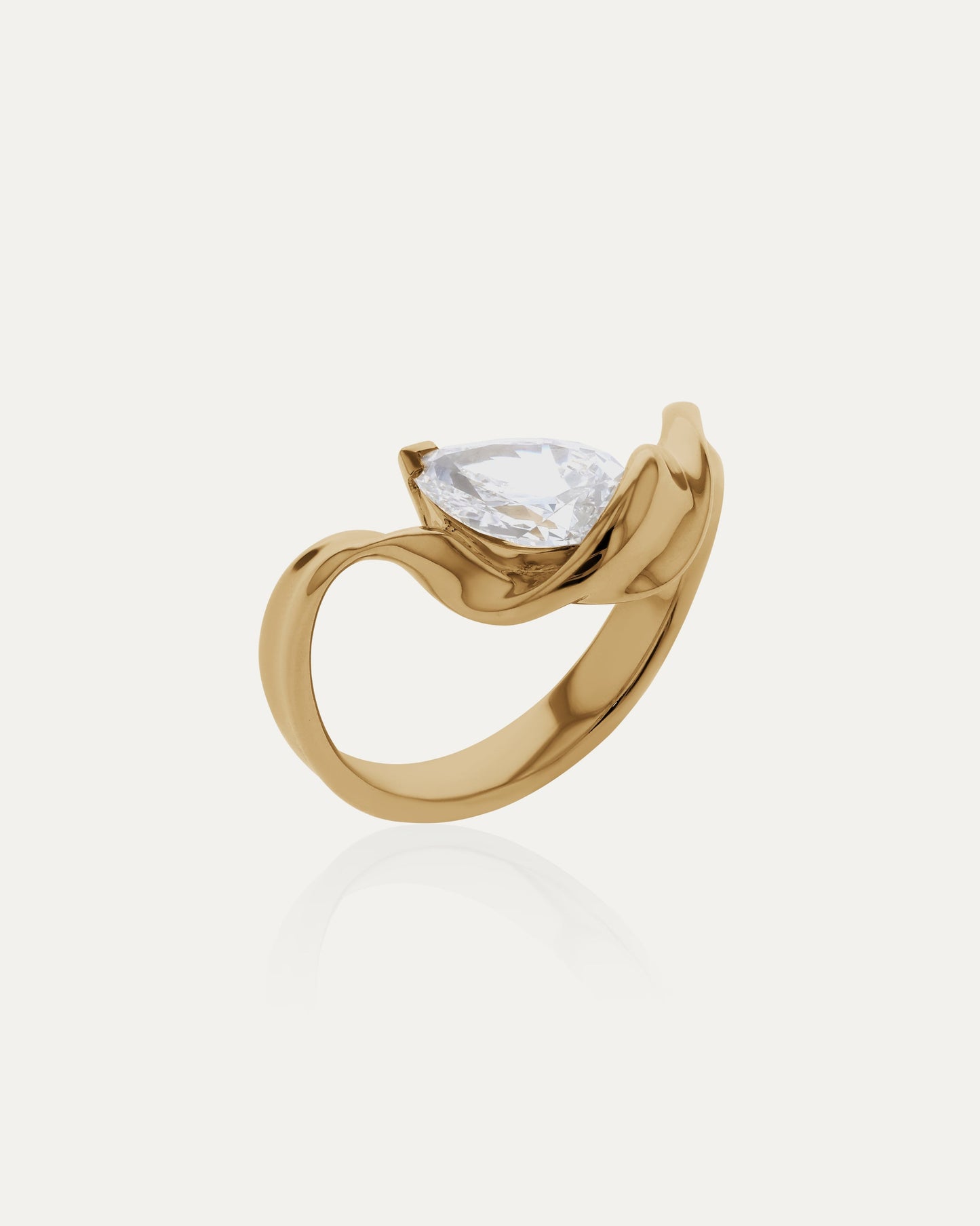 1.03 CT Pear Cut Lab grown Diamond Sculptural Band Solitaire Engagement Ring