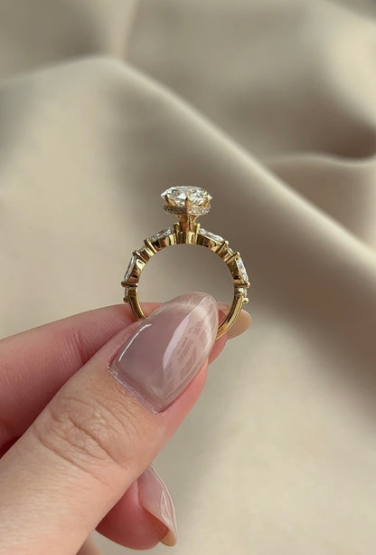 4 CT Marquise Cut Lab grown Diamond Hidden Halo Engagement Ring