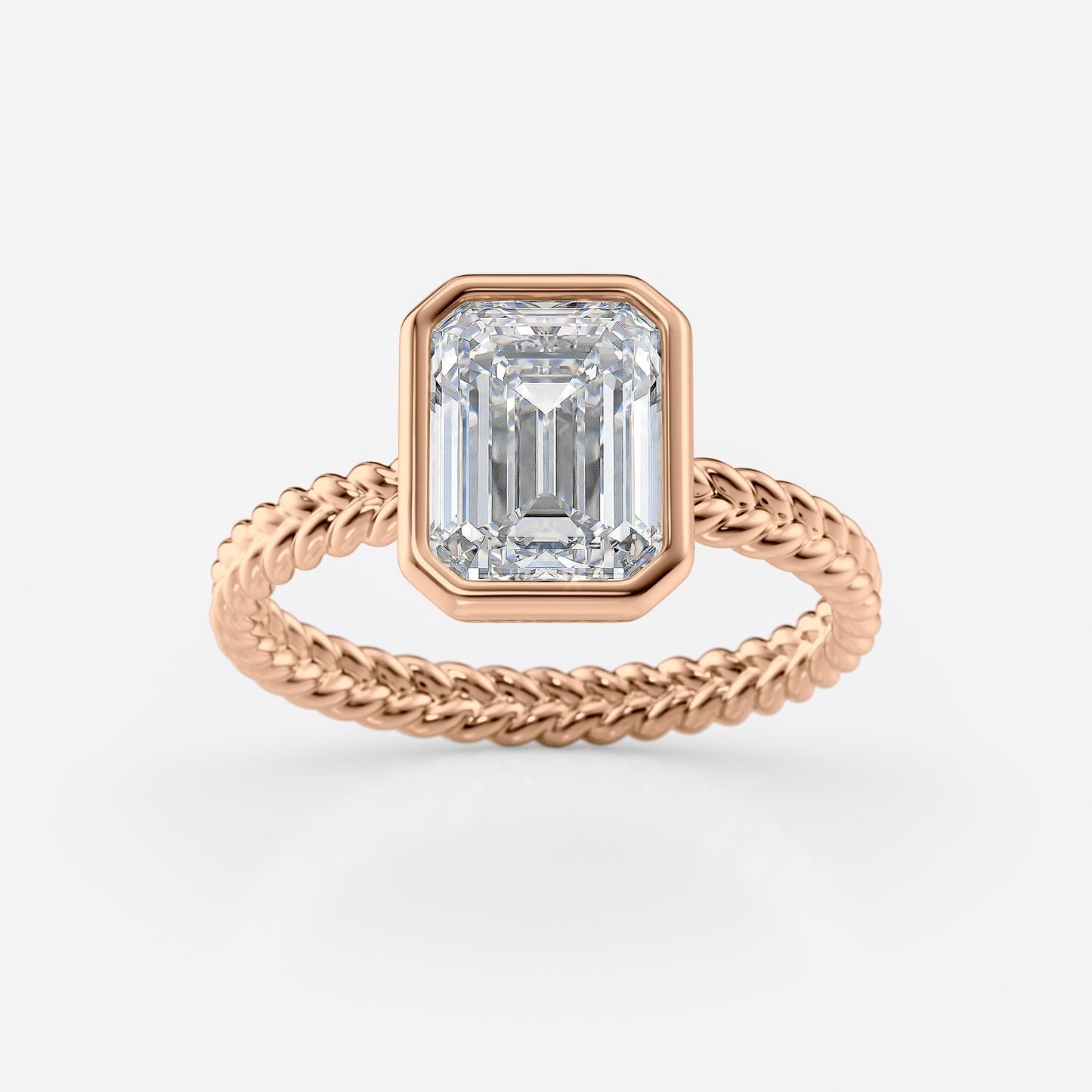 2 CT Emerald Cut Braided Rope Style Bezel Moissanite Engagement Ring