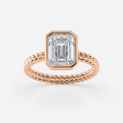 2 CT Emerald Cut Braided Rope Style Bezel Moissanite Engagement Ring