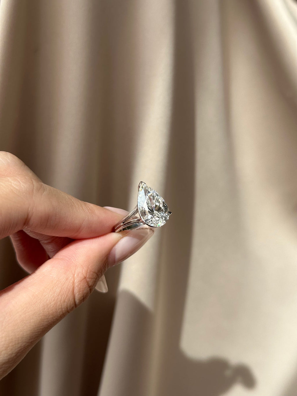 5 CT Pear Lab grown Diamond Split Shank Engagement Ring
