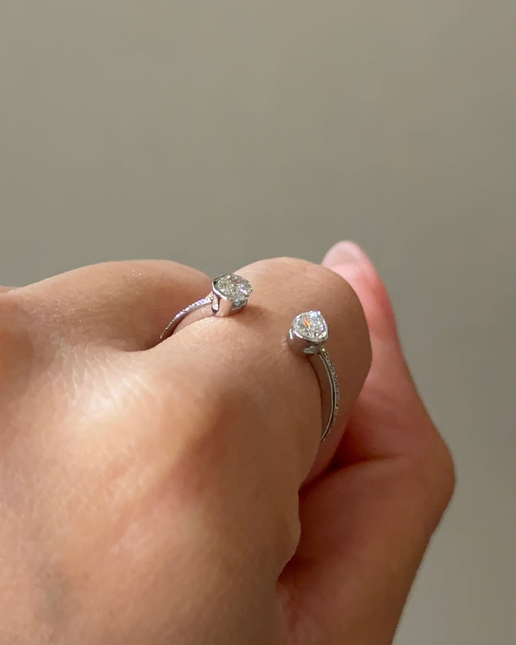 0.77 TCW Pear & Oval CVD Diamond Bezel with Open Cuff Wedding Band