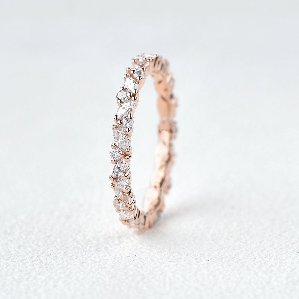 0.3 TCW Marquise Moissanite Full Eternity Cluster Wedding Band