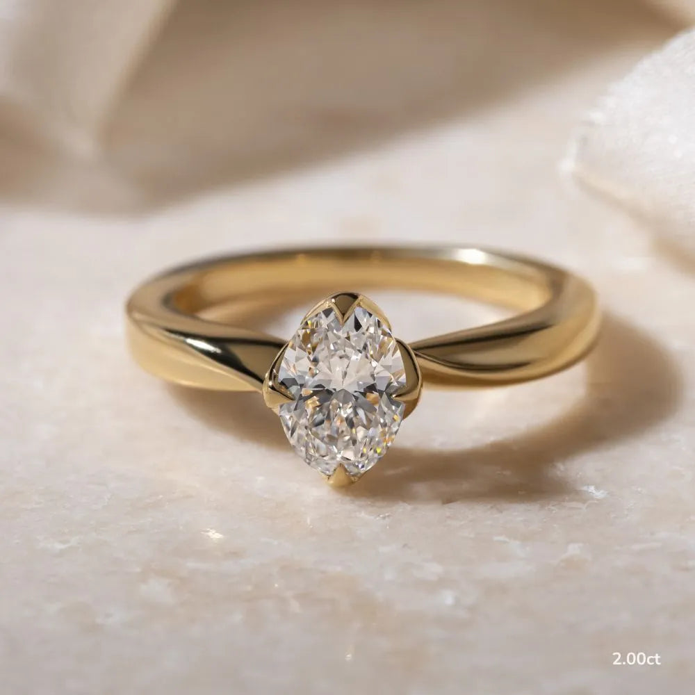 2 CT - 3 CT Oval Cut Solitaire Style Flower Moissanite Engagement Ring