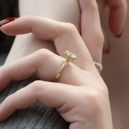 1.5 CT - 3 CT Oval Cut Hidden Halo Twisted Pave Style Moissanite Engagement Ring