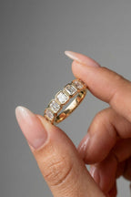 Asscher CVD Diamond Half Eternity Bezel Set Wedding Band