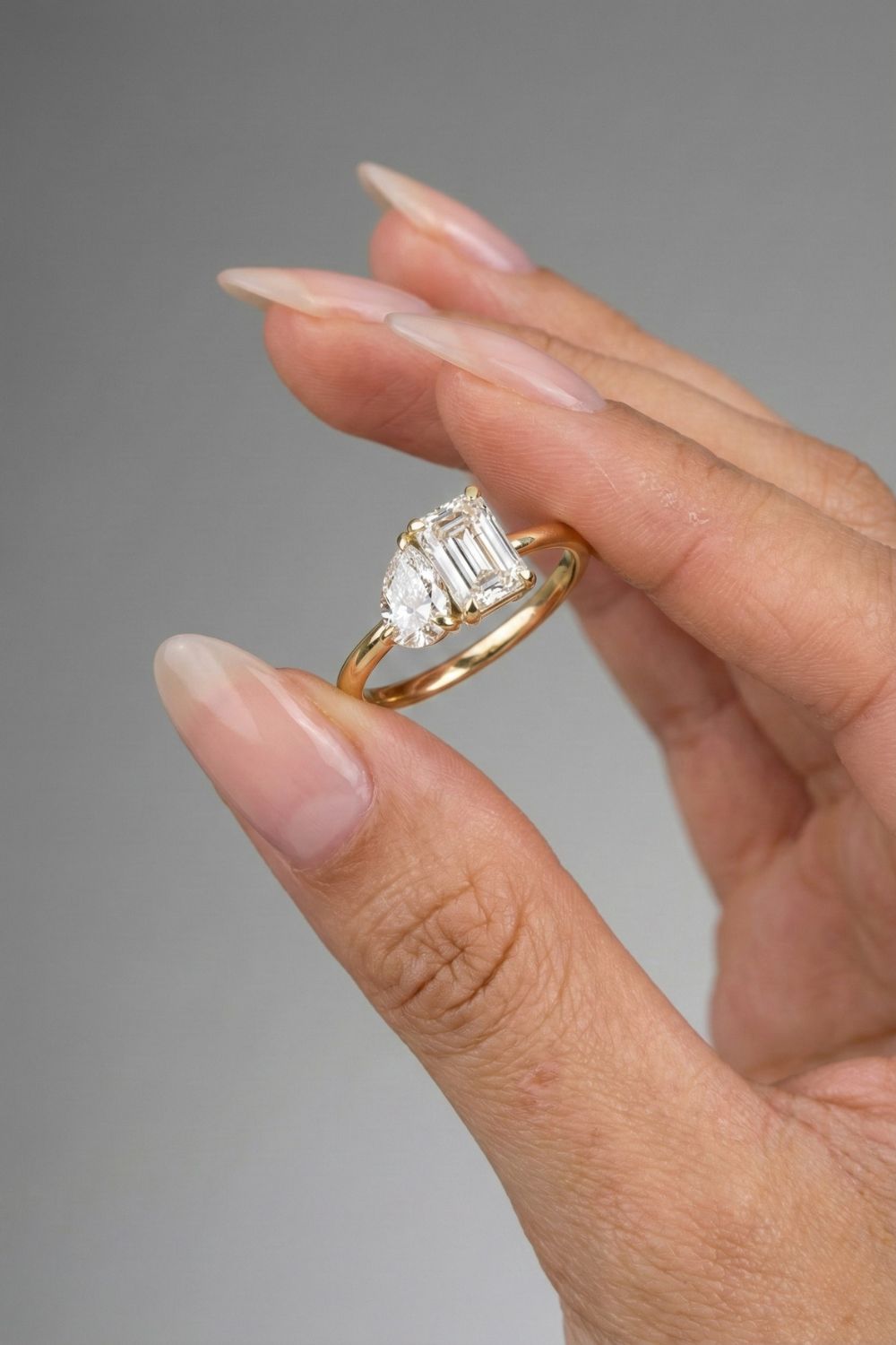 1.47 TCW Emerald & Pear Cut Lab grown Diamond Two Stone Engagement Ring