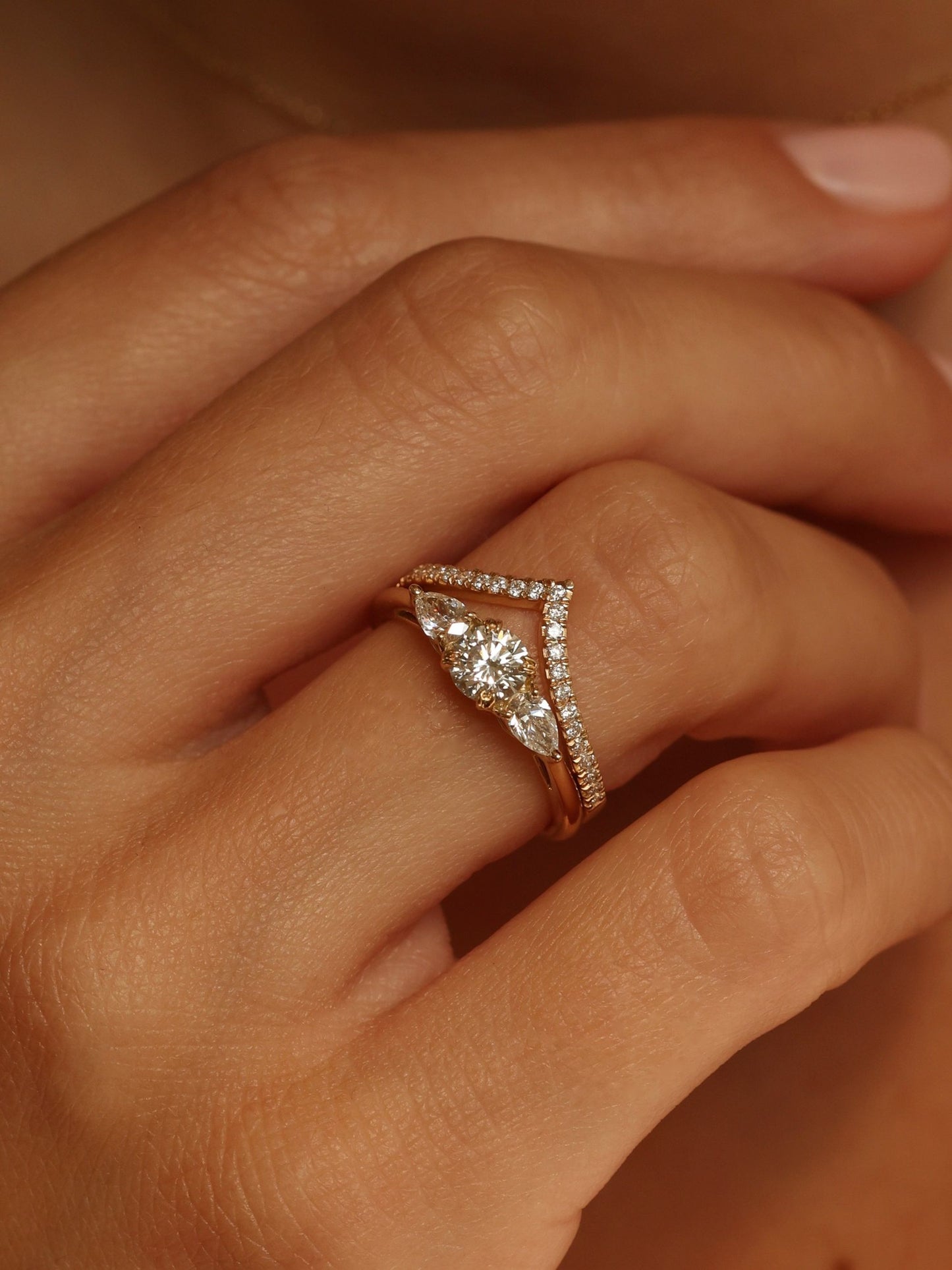 0.2 TCW Round CVD Diamond Pave V-Shaped Wedding Band