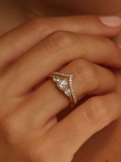 0.2 TCW Round CVD Diamond Pave V-Shaped Wedding Band