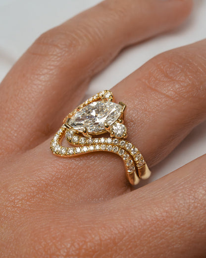 1.52 CT Marquise Cut Lab grown Diamond Side Stone with Pave Setting Engagement Ring