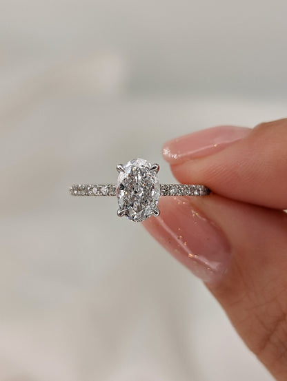 1 CT Oval Cut Hidden Halo Pave Moissanite Engagement Ring