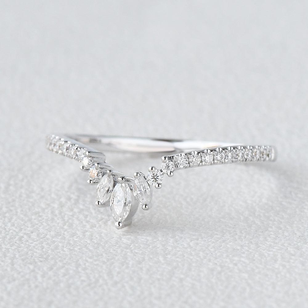 0.23 TCW Marquise & Round Moissanite V-Shape Pave Wedding Band