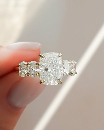 2 CT - 3 CT Elongated Cushion Cut Lab grown Diamond Five Stone Engagement Ring