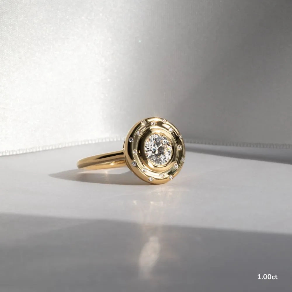 1 CT - 2 CT Round Cut Bezel Set Cluster Unique Moissanite Engagement Ring