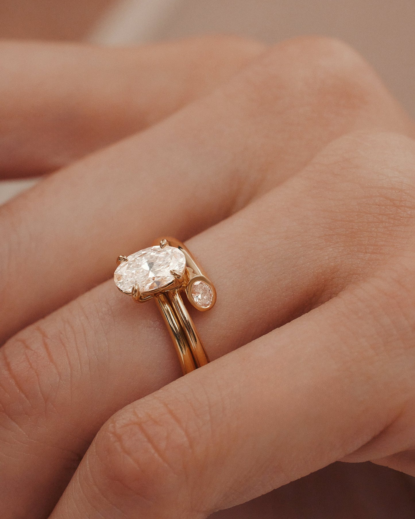 1 CT - 3 CT Oval Cut Lab grown Diamond Bypass Side Stone Engagement Ring