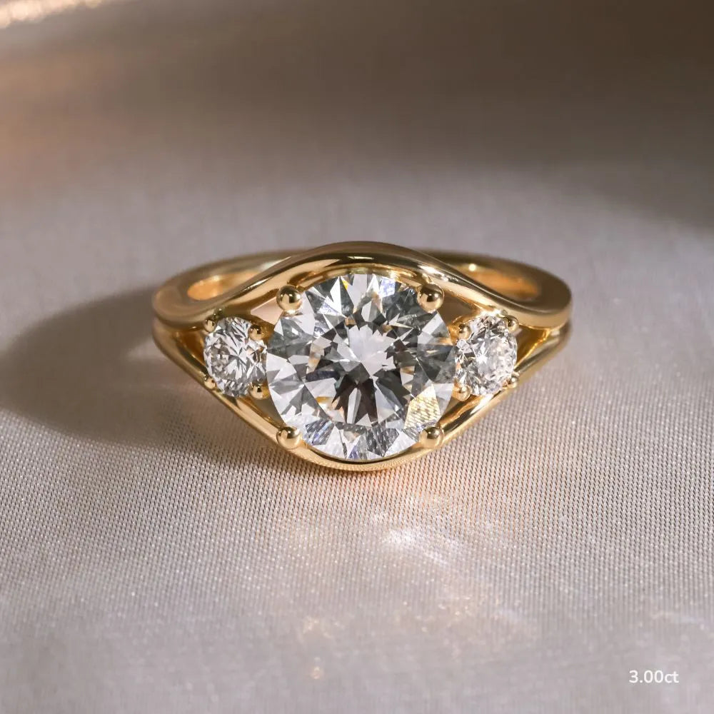 1.3 CT - 3 CT Round Cut Semi Bezel Three Stone Moissanite Engagement Ring