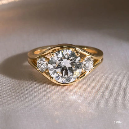 1.3 CT - 3 CT Round Cut Semi Bezel Three Stone Moissanite Engagement Ring