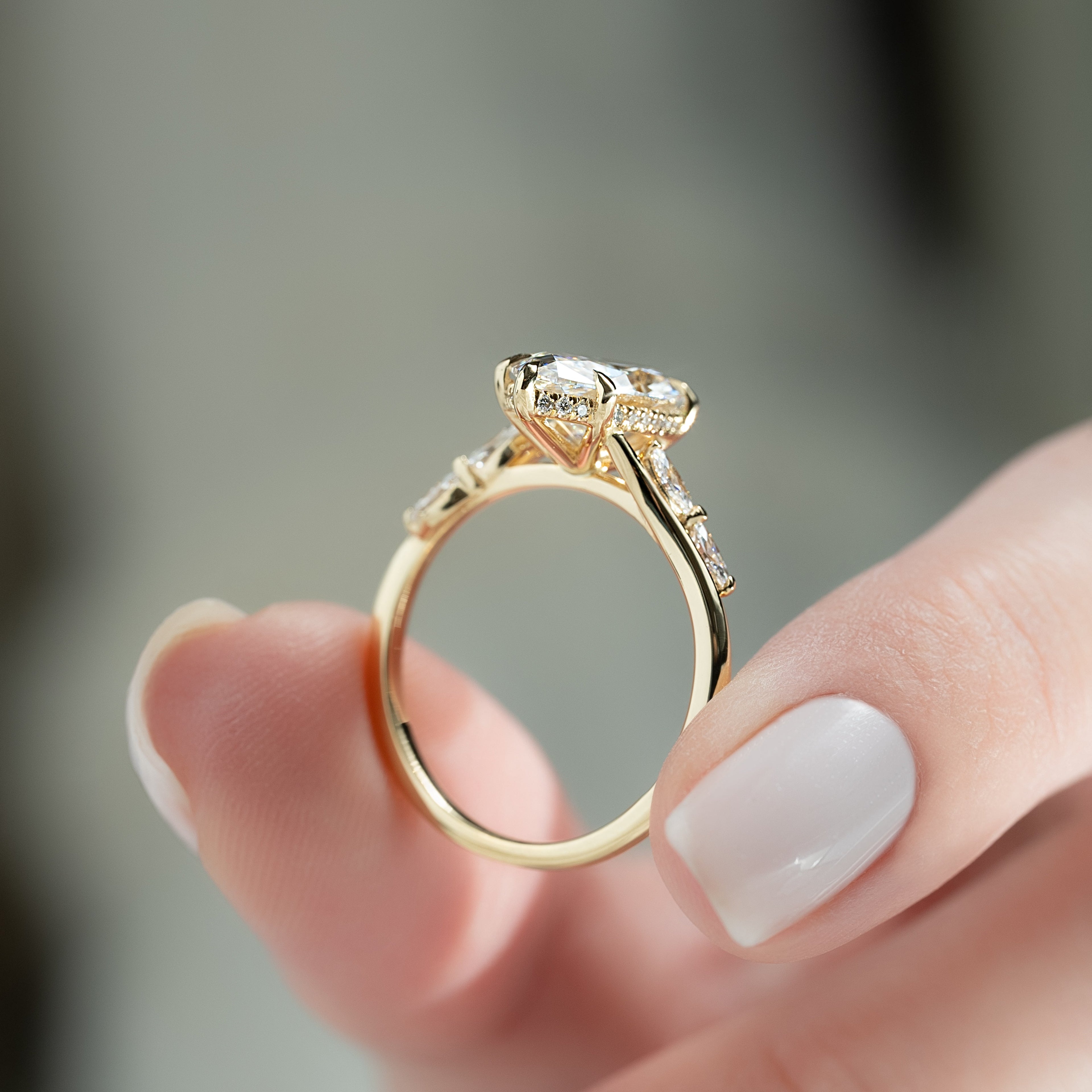 1.5 CT - 3 CT Marquise Cut Hidden Halo Cluster Moissanite Engagement Ring