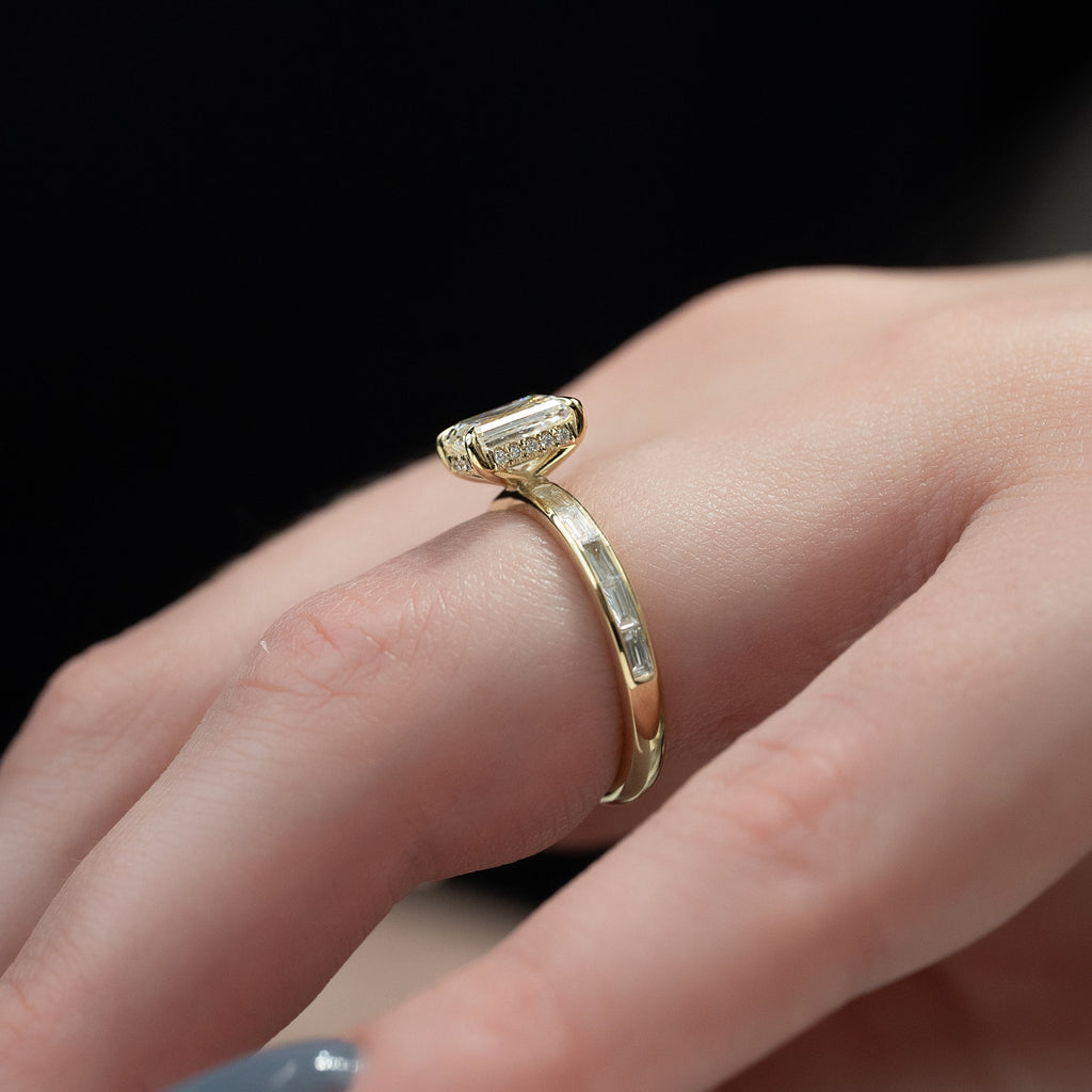 1.5 CT - 2 CT Emerald Cut Hidden Halo Channel Setting Moissanite Engagement Ring