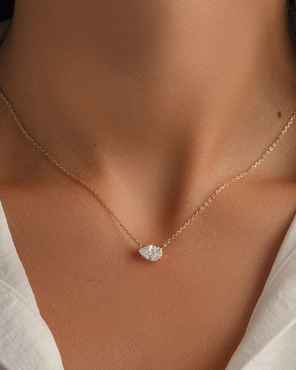 1.33 CT Pear Cut Moissanite Diamond Sideways Solitaire Pendant Necklace