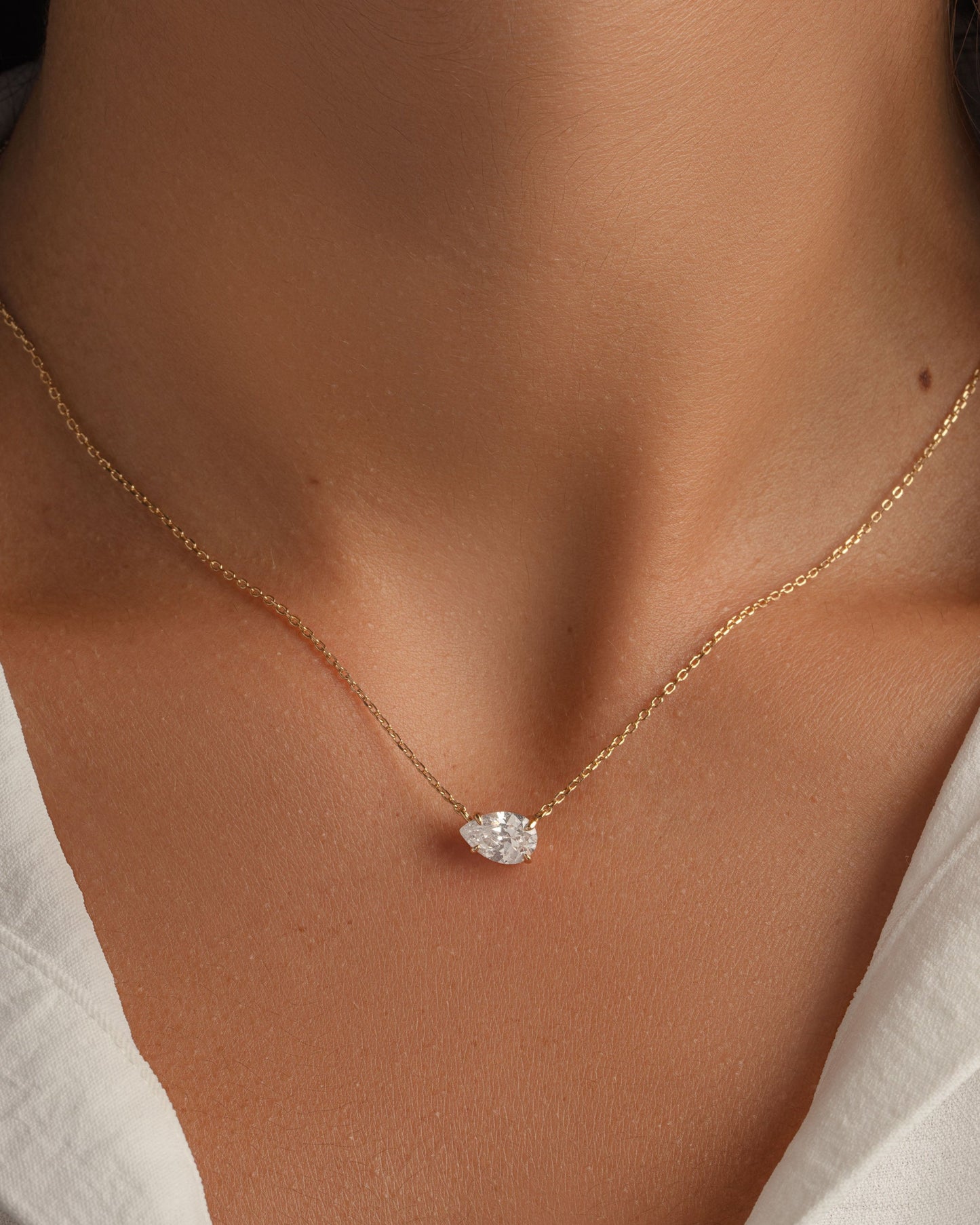 1.33 CT Pear Cut Moissanite Diamond Sideways Solitaire Pendant Necklace