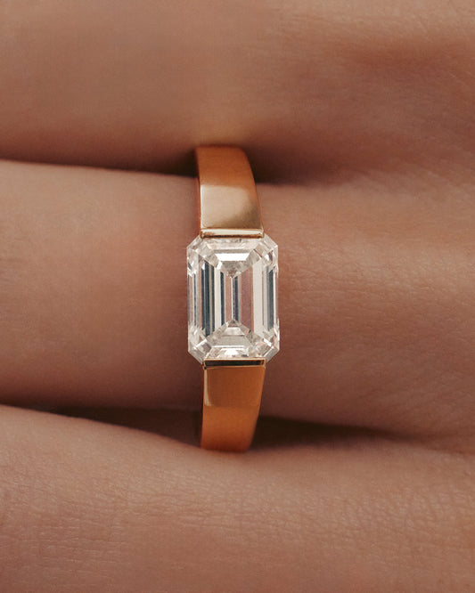 1 CT - 2 CT Emerald Cut Lab grown Diamond Tension Setting Solitaire Engagement Ring